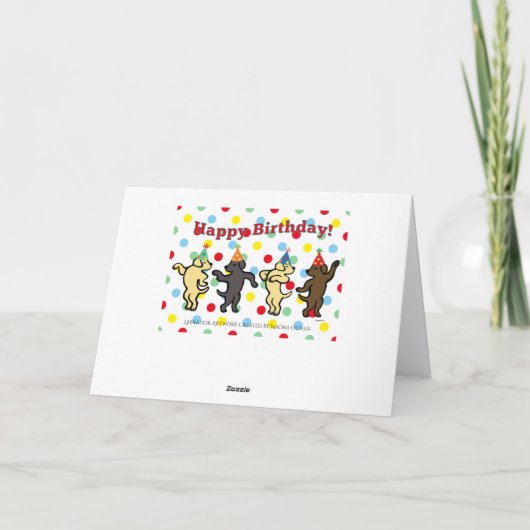 Labrador danst verjaardagsfeestje kaart (Achterkant)