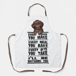 Labrador doet elke snack die je maakt schort