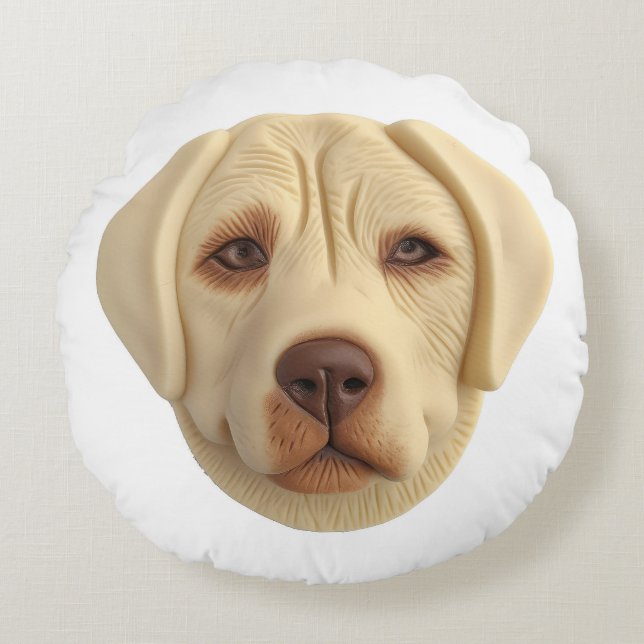 Labrador Dog 3D geïnspireerd Rond Kussen (Voorkant)