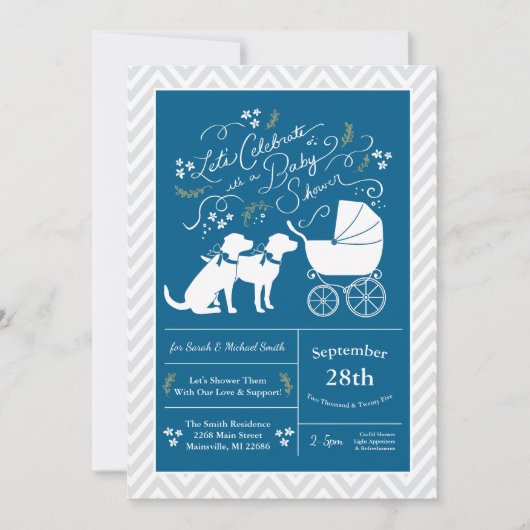 Labrador Dog Baby shower Blue Boy Lab 2 honden Kaart (Voorkant)
