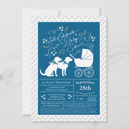 Labrador Dog Baby shower Blue Boy Lab 2 honden Kaart (Voorkant)