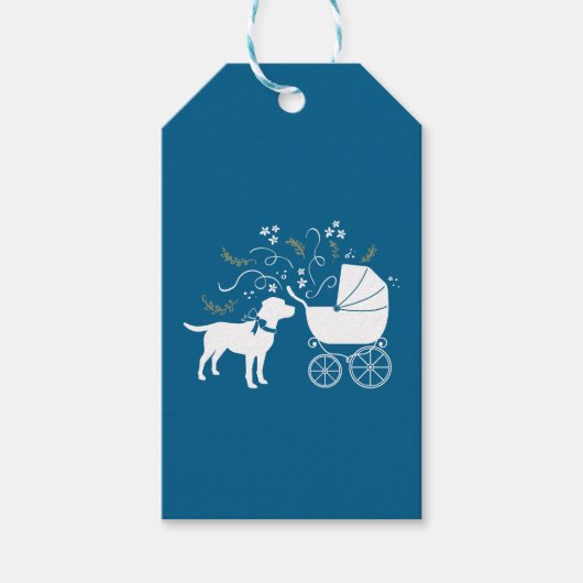 Labrador Dog Baby shower Blue Boy Lab Cadeaulabel (Voorkant)