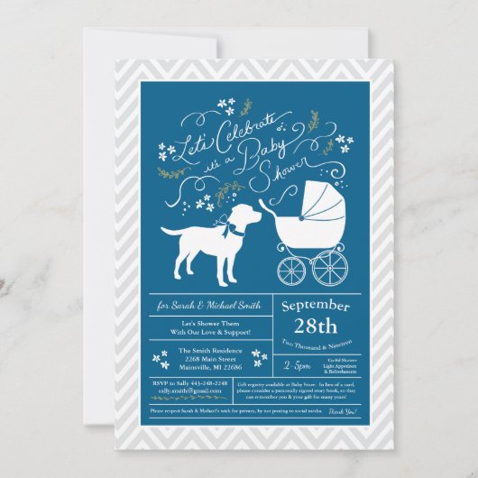 Labrador Dog Baby shower Blue Boy Lab Kaart (Voorkant)