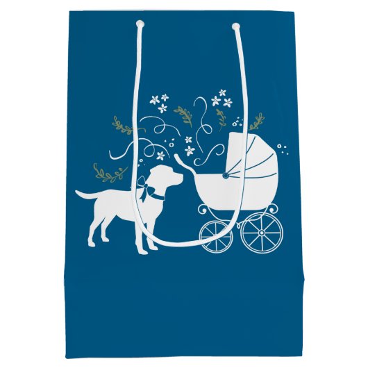 Labrador Dog Baby shower Blue Boy Lab Medium Cadeauzakje (Achterkant)
