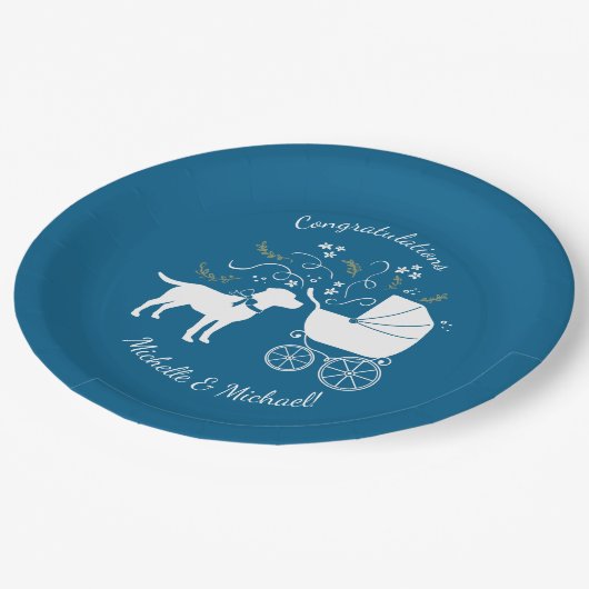 Labrador Dog Baby shower Blue Boy Lab Papieren Bordje (Gekanteld)