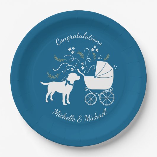 Labrador Dog Baby shower Blue Boy Lab Papieren Bordje (Voorkant)
