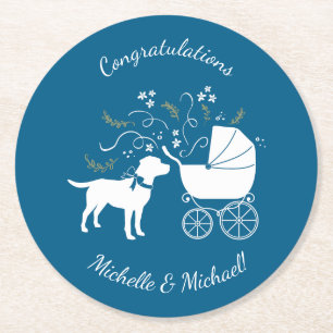 Labrador Dog Baby shower Blue Boy Lab Ronde Kartonnen Onderzetter