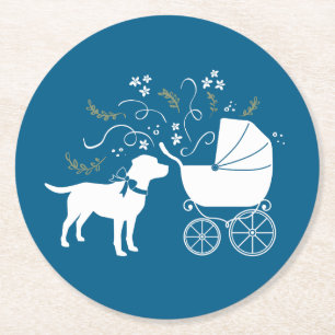 Labrador Dog Baby shower Blue Boy Lab Ronde Kartonnen Onderzetter