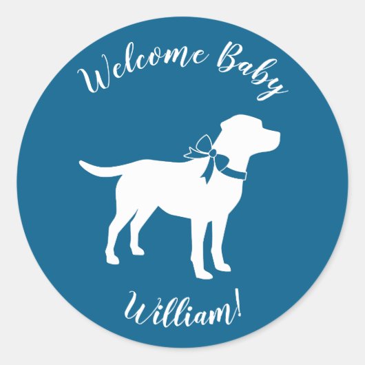 Labrador Dog Baby shower Blue Boy Lab Ronde Sticker (Voorkant)