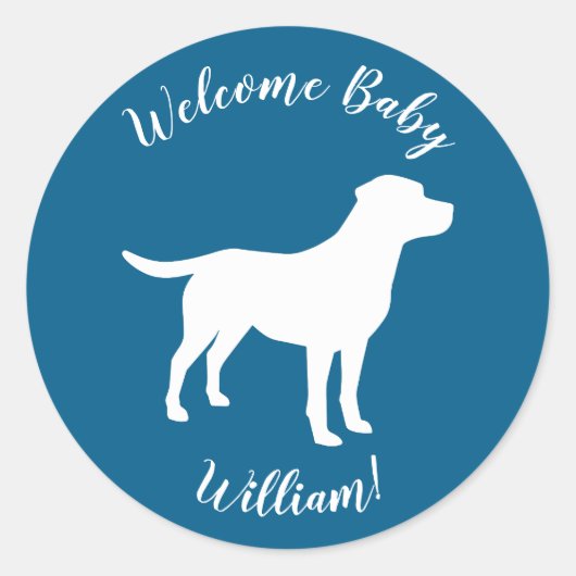 Labrador Dog Baby shower Blue Boy Lab Ronde Sticker (Voorkant)