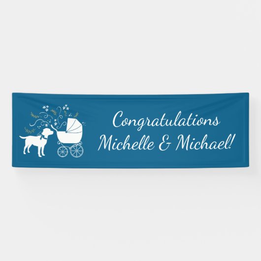 Labrador Dog Baby shower Blue Boy Lab Spandoek (Horizontaal)