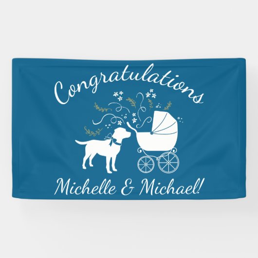 Labrador Dog Baby shower Blue Boy Lab Spandoek (Horizontaal)
