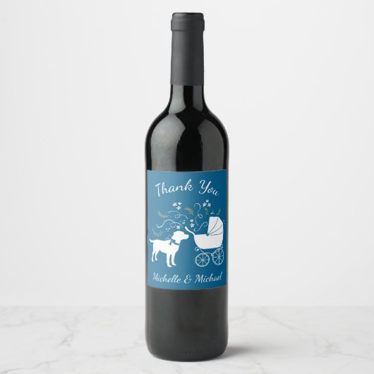 Labrador Dog Baby shower Blue Boy Lab Wijn Etiket (Voorkant)