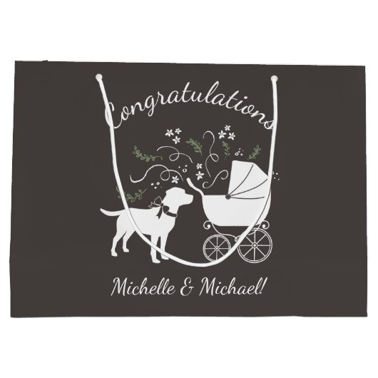 Labrador Dog Baby shower Lab Gray Gender Neutral Groot Cadeauzakje (Achterkant)