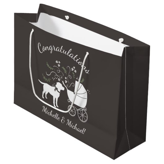 Labrador Dog Baby shower Lab Gray Gender Neutral Groot Cadeauzakje (Voorkant Gekanteld)