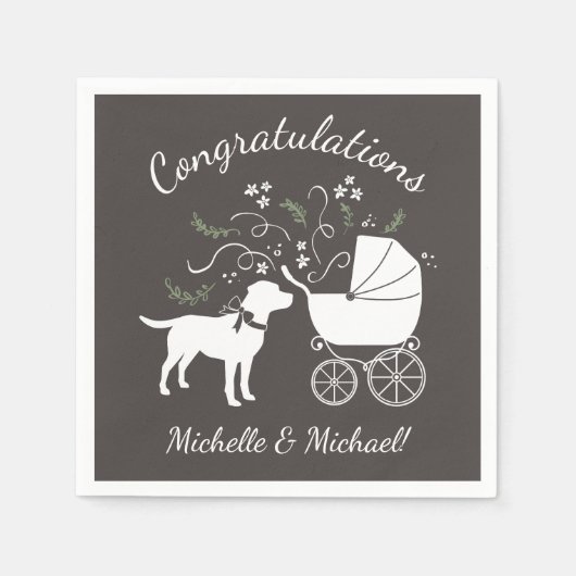 Labrador Dog Baby shower Lab Gray Gender Neutral Servet (Voorkant)