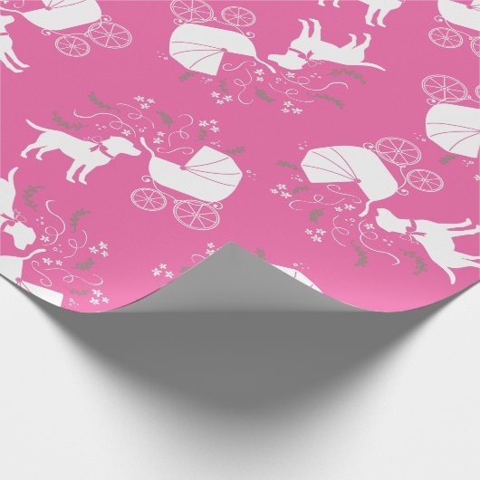 Labrador Dog Baby shower Pink Girl Lab Cadeaupapier (Hoek)