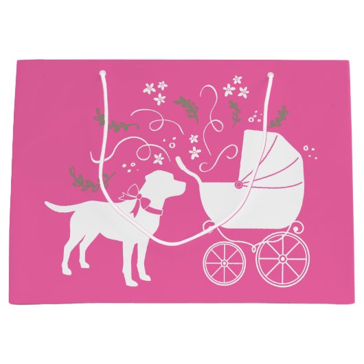 Labrador Dog Baby shower Pink Girl Lab Groot Cadeauzakje (Voorkant)