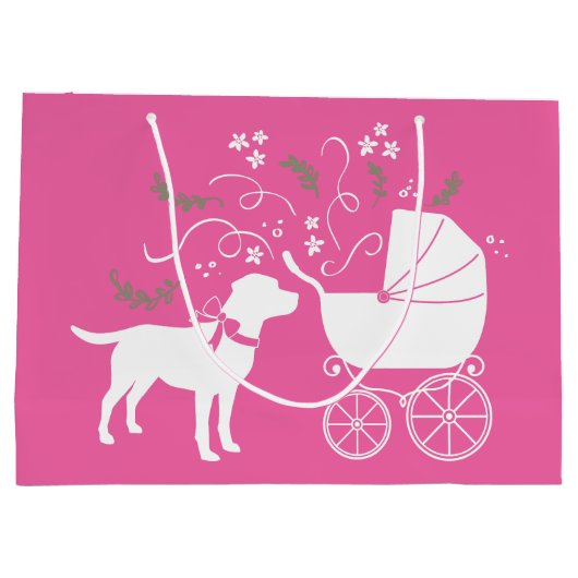 Labrador Dog Baby shower Pink Girl Lab Groot Cadeauzakje (Achterkant)