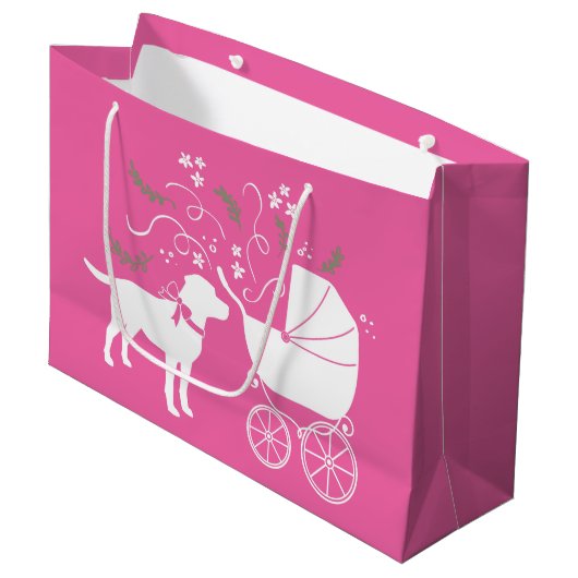 Labrador Dog Baby shower Pink Girl Lab Groot Cadeauzakje (Voorkant Gekanteld)