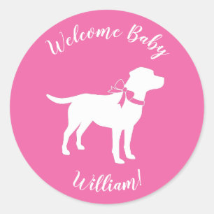Labrador Dog Baby shower Pink Girl Lab Ronde Sticker