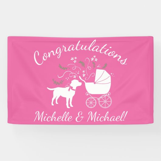 Labrador Dog Baby shower Pink Girl Lab Spandoek (Horizontaal)
