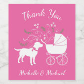Labrador Dog Baby shower Pink Girl Lab Wijn Etiket (Enkel label)