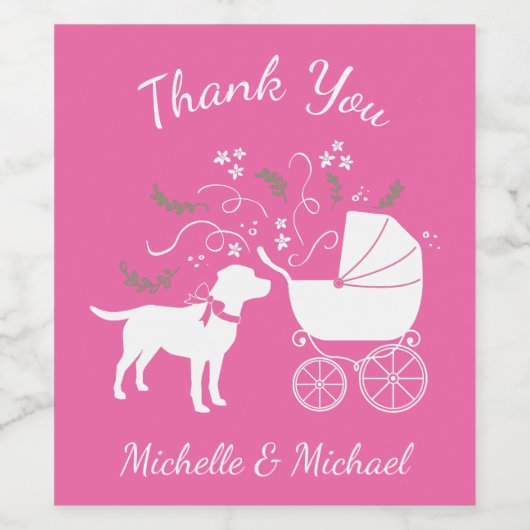 Labrador Dog Baby shower Pink Girl Lab Wijn Etiket (Enkel label)