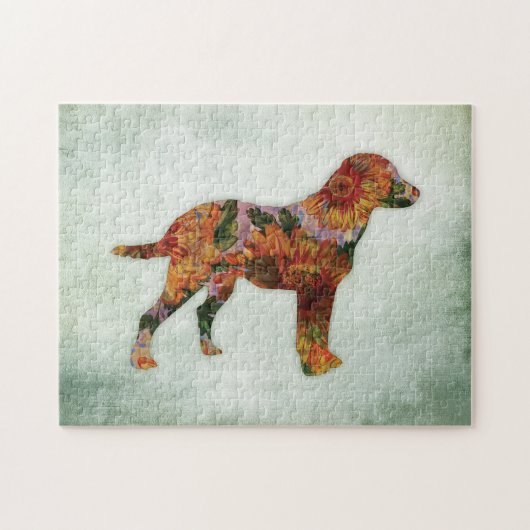 Labrador Dog Floral over groen Legpuzzel (Horizontaal)
