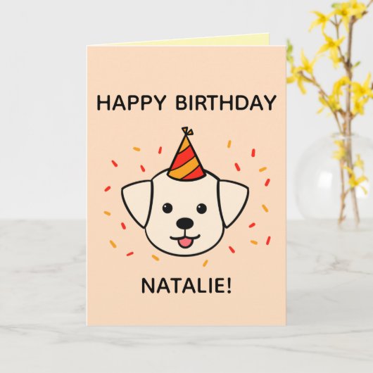 Labrador Dog | Gevouwen Oranje en Rode verjaardag Kaart (Gele Bloem)