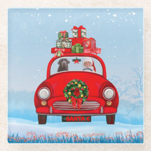 Labrador Dog in auto met kerstman Glazen Onderzetter