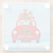 Labrador Dog in auto met kerstman Glazen Onderzetter (Achterkant)