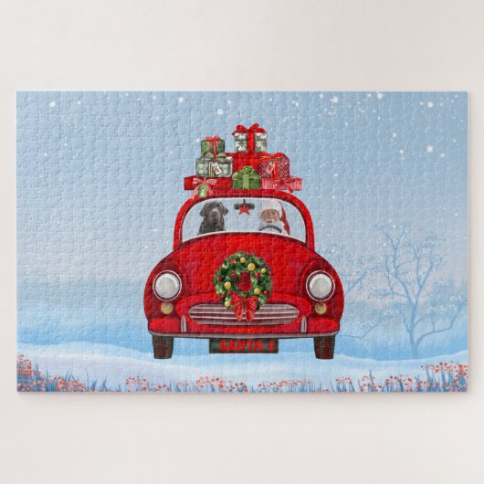 Labrador Dog in auto met kerstman Legpuzzel (Horizontaal)