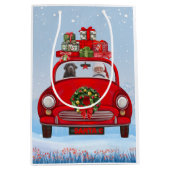 Labrador Dog in auto met kerstman Medium Cadeauzakje (Voorkant)