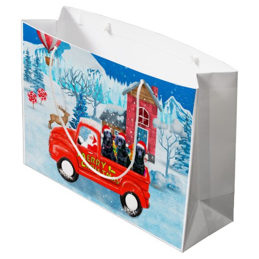 Labrador Dog kerstbezorging vrachtwagen sneeuw Groot Cadeauzakje (Achterkant Gekanteld)