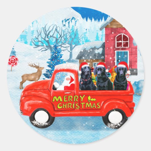 Labrador Dog kerstbezorging vrachtwagen sneeuw Ronde Sticker (Voorkant)