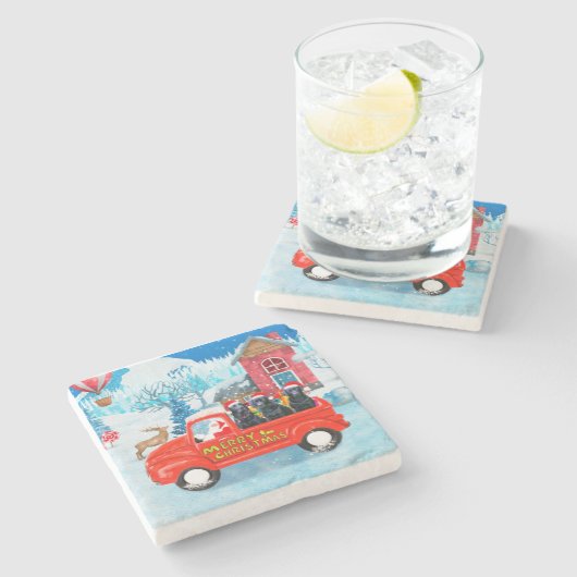 Labrador Dog kerstbezorging vrachtwagen sneeuw Stenen Onderzetter (Zijkant)