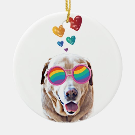 Labrador Dog met Hearts Valentijnsdag Keramisch Ornament (Voorkant)