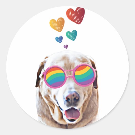 Labrador Dog met Hearts Valentijnsdag Ronde Sticker (Voorkant)
