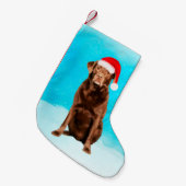 Labrador Dog op Strand Kerst Pet Kleine Kerstsok (Voorkant (Hangend))