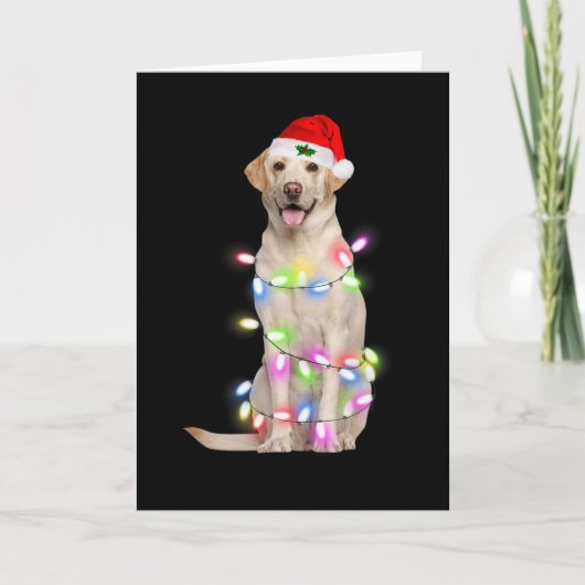 Labrador Dog Santa Christmas Tree Lights Xmas Boys Kaart (Voorkant)