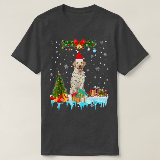 Labrador Dog Santa Hat Reindeer Kerstlampjes T-shirt (Design voorkant)