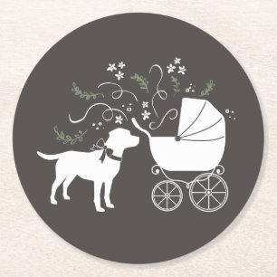 Labrador Dog Theme Baby shower Genderneutraal Ronde Kartonnen Onderzetter