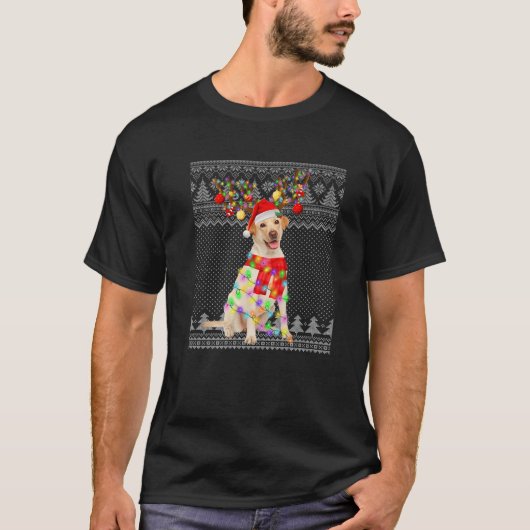 Labrador Dog Ugly Kerstlights Sweater Funny T-shirt (Voorkant)