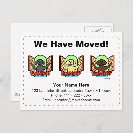 Labrador Dogs Cartoon aangekondigd Aankondigingskaart (Voorkant / Achterkant)