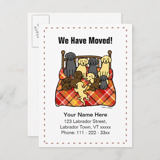 Labrador Dogs Cartoon Nieuw adres Aankondigingskaart (Voorkant / Achterkant)