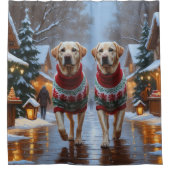 Labrador Dogs Christmas Snow Holiday Douchegordijn (Voorkant)