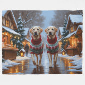 Labrador Dogs Christmas Snow Holiday Fleece Deken (Voorkant (Horizontaal))