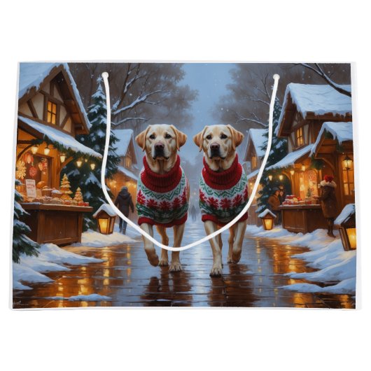 Labrador Dogs Christmas Snow Holiday Groot Cadeauzakje (Voorkant)