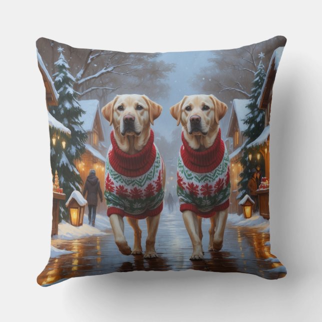 Labrador Dogs Christmas Snow Holiday Kussen (Achterkant)